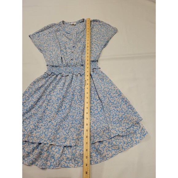 Cottagecore Womens Medium Dress Ditzy Floral Blue Cream Layered Smocked Prairie - Picture 8 of 11